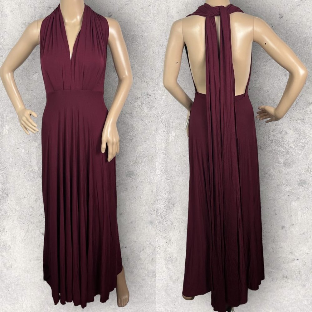 Lulus Convertible Maxi Dress Bugundy Tricks of Trade Size XS Bridesmaid Boho NWT - Picture 3 of 11